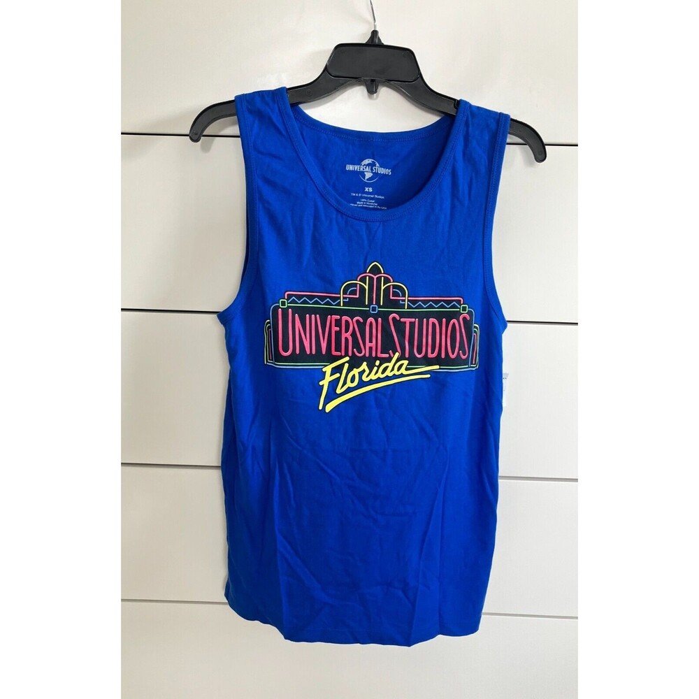 Universal Studios Florida Retro Logo Sleeveless Tank Royal Blue Shirt Top XS NEW